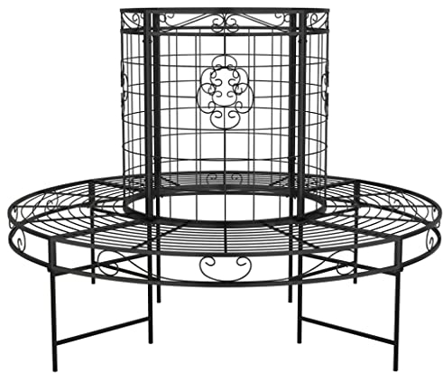 Makastle Baumbank Metall Ø137 cm Rund Garten Bank Sitzbank Gartenbank Balkonbank Parkbank, Schwarz Stahl