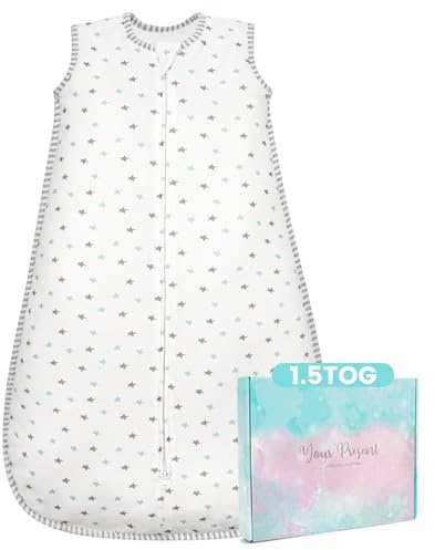 TURMIN Baby Sleeping Bag 1.5 Tog - Cotton Winter Sleeping Bag Baby 12-24 Months Quilted Sleep Sack, Soft Warm Toddler Sleep Bag for Boys Girls Essentials, Star