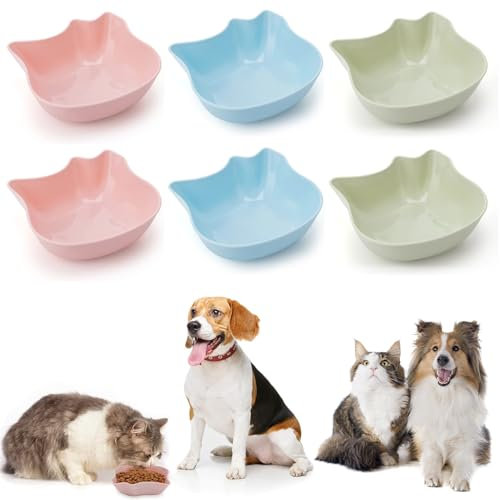 6 Piece Cat Bowl Set - Non-Slip Kitten Food and Water Bowls - Durable and Easy to Clean Pet Bowls