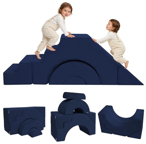 MeMoreCool Kids Play Sofa, Modular Toddler Climbing Couch, Navy Blue