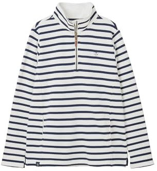 LightHouse Womens Shore Sweatshirt - Ladies Warm Half Zip Cotton Top - Cloud Navy Stripe - 10