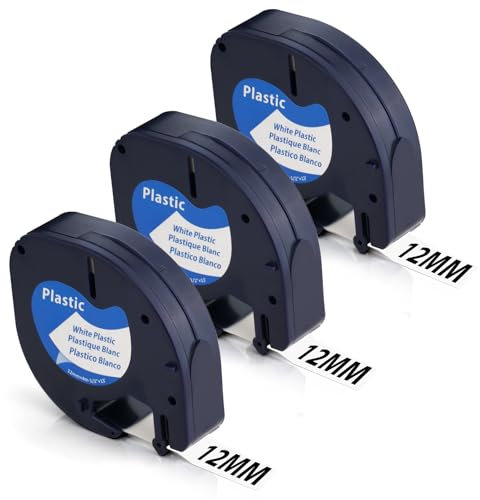OFFCUP Dymo Letratag Etikettenband, 3 Stück 12mm x 4m kompatible für Dymo Etikettenband, Kompatibel mit Letratag für LT-100H LT-100T LT-2000 LT-QX50, Schwarz auf Weiß