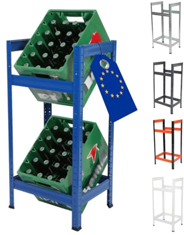 MODO24 Getränkekistenregal Helios 2 Kisten 90x45x35 cm Blau | Stabiler Kistenständer & Kistenhalter. Freistehendes Getränkeregal für Flaschenkisten, Keller, Vorratsraum & Garage
