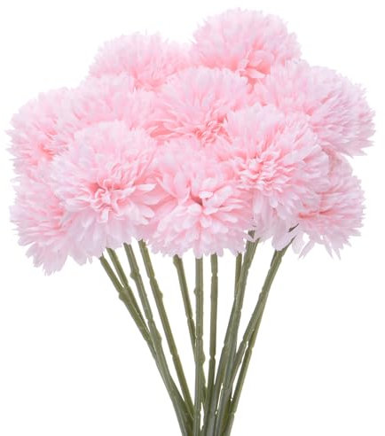 M METERXITY 12-Pz Fiori a Sfera Crisantemo Artificiale, 11 Bouquet Ortensie Finte In Seta Real Touch Fiori Finti per Casa/Matrimonio/Natale/Party/Giardino Ufficio [Rosa Chiaro]