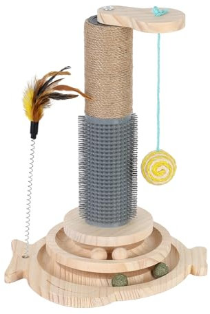ulafbwur 15,7 Zoll großer Katzenkratzbaum, Katzenballbahnspielzeug mit Holzkugelbahn, Katzenminze-Teaser-Stick, interaktives 5-in-1-Haustierkatzenspielzeug L
