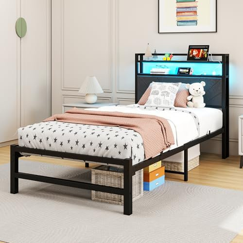 QUCENAK 3ft Single Bed Frames with Upholstered Storage Headboard,Upholstered Bed Frame single size,Mattress Foundation/Strong Steel Slat Support/Under Bed Storage/Easy Assembly