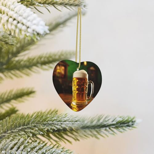 2024 Christmas Heart Ornaments Hanging Christmas Tree Topper Ornament Tree Top Decoration Beer Mug Ceramics Love Heart Shape Hanging Pendant for Christmas Tree Top Xmas Gifts