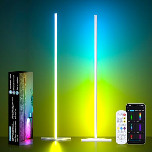 MIWATT White Corner Floor Lamp - Smart RGB LED Corner Lamp with App and Remote Control, 16 Million Colors & 68+ Scene, Music Sync, Timer Setting -for Living Rooms, Bedrooms, and Gaming Rooms