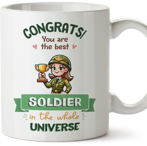 MUGFFINS Soldier Woman Mug - in English - Best in Universe Trophy - Funny Gift for Colleagues - Ceramic 11oz Mug