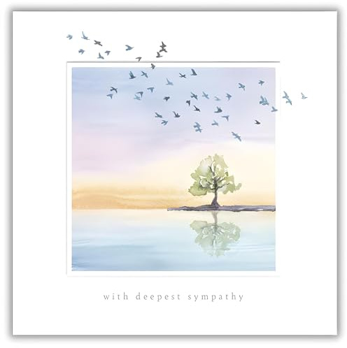Woodmansterne Sympathy Card - Condolence Card | Watercolour Birds and Lake Design, Artistic Bereavement Card
