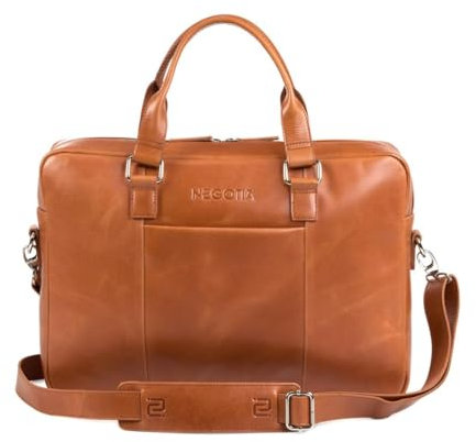 NEGOTIA Alpha Apex Laptoptasche Leder 15.6 Zoll, Aktentasche Herren Damen Aus Top-Grain Leder, Vintage Bag Mit Schultergurt, Elegante Arbeitstasche Für Beruf, Braun
