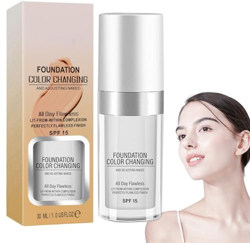 Foundation Color Changing,Changing Foundation, Farbverändernde Grundierung für reife Haut, Schafft eine Makellose und Zarte, Geeignet für Helle bis Mittlere Hauttöne, SPF 15, 30ML