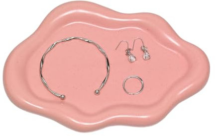 YoHyien Coupelle Bijoux en Forme de Nuage, Decoratif Plateau Bijoux en Céramique, Plateau Parfum pour Cosmétiques, Parfum, Plateaux à Bijoux pour Anneaux, Colliers, Bracelets (Rose)