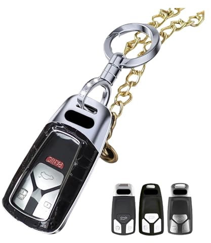 Étui de protection for clé télécommande intelligente de voiture en cuir ABS avec porte-clés Compatible pour Audi A4 A4L A5 A6 A8 Q3 Q5 Q5L Q7 S4 S5 S7 TT TTS(Black)