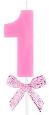 1st Birthday Candle Pink Bow Number 1 Candles Cake Topper Decorations Happy Birthday for Child Boy Girls Anniversary Celebrations Party Supplies