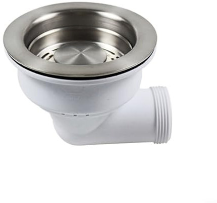 HOHOVYVY Drain Fitting, Siphon Kitchen Sink, Stainless Steel, 114 mm, PP Flange, Fits Washbasin, Mini Basket, Strainer, Waste Kit Kitchen (114 mm)
