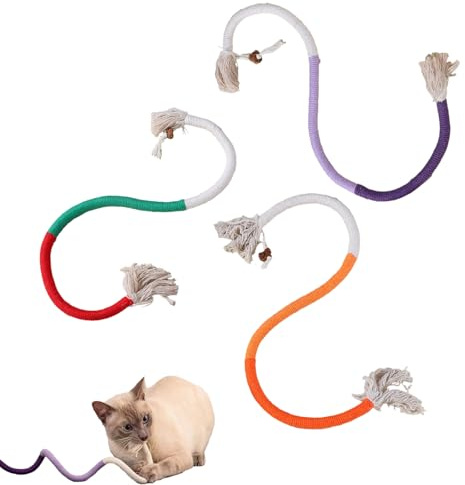 Ginddy Cuerda de Juguete para Gato,3 Piezas de Cuerda para Masticar con Hierba Gatera 70 cm Juguetes Interactivos para Gatos de Interior Dentición y Limpieza Dental para Gatitos Adultos