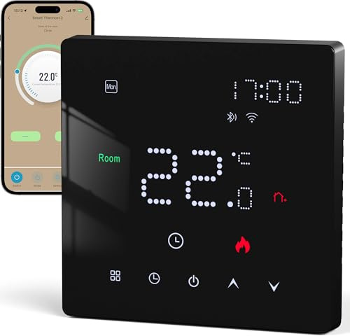 BEOK CONTROLS Fussbodenheizung Thermostat Digital für Wasser Fußbodenheizung und Gaskessel, Smart WiFi Thermostate Raumthermostat Heizungsthermostat Kompatibel Alexa, Google Home 230v 3A Schwarz