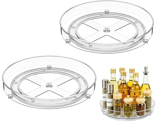 360° Drehteller Küche, 2 Stück Drehteller Kühlschrank Organizer, Drehteller Organizer, Drehbarer Gewürzhalter, Gewürze und Vorratsdosen, Badezimmer Küche Kühlschrank