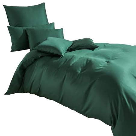 Traumschlaf Uni Tencel™ Lyocell Bettwäsche - seidig weiche Ganzjahresbettwäsche für EIN angenehm trockenes Schlafklima - 135x200 cm + 80x80 cm, Tanne
