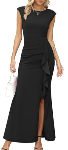 JYIXXZX Vestito Donna Sexy Maxi Elegante Senza Maniche Lungo Vestito con Spacco a Sirena Vestiti da Cerimonia Slim Vita Alta Abito da Sera Maxiabito Bodycon per Festa Banchetto Cocktail