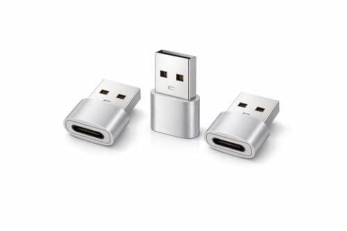 Novecia Pack de 3 Adaptateurs USB-A vers USB-C, Argent | Compatible Apple iPhone 15/16/17, Compatible iPad, AirPods, Compatible Samsung Galaxy S23/S24/S25, Charge Rapide & données