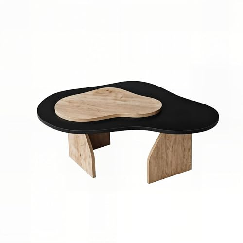 Hanah Home Stylish Abstract Coffee Table, Black & Sapphire Oak, 105 x 35 x 65 cm | 100% Melamine Coated Particle Board, 18 mm Thickness | Modern Design for Living Spaces
