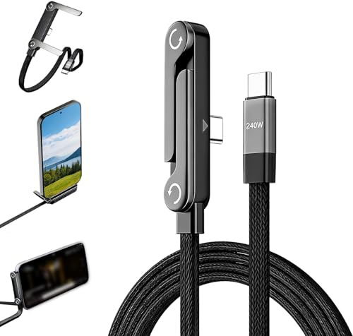 Cable USB C a USB C 240W Carga Rápida 1,5M con Soporte Plegable Invisible | Transferencia de Datos 480Mbps, Compatible con Móvil, Tablet y Portátil