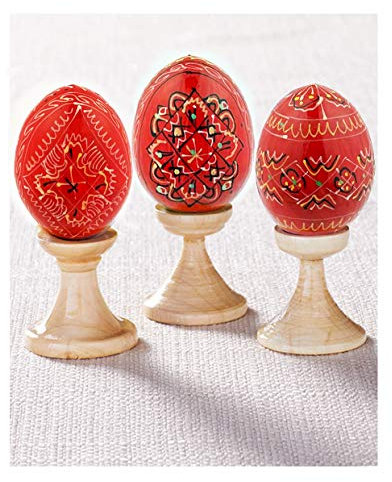 Religious Gifts Set von 3 Rot Ukrainische Ostereier aus Holz Pysanky auf Steht 3 1/5,1 cm