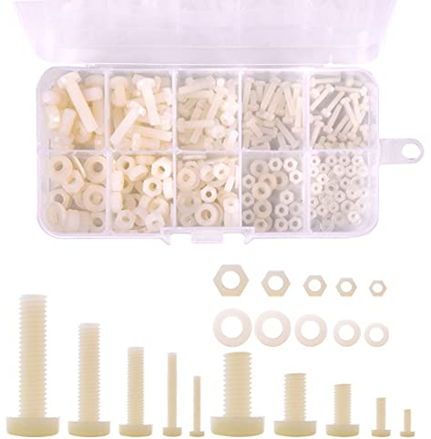 Hotgod Kit de vis, écrous, rondelles en nylon M2 M2,5 M3 M4 M5 (total 270 pièces), Livré avec boîte en plastique