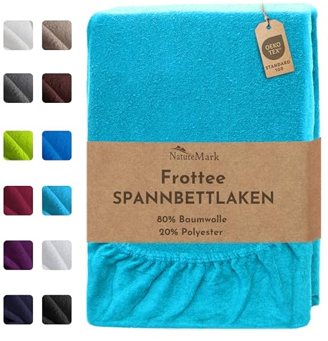 NatureMark Frottee Spannbettlaken – Weich und atmungsaktiv, hautfreundlich, praktisch & pflegeleicht, langlebig und strapazierfähig, 80% Baumwolle & 20% Polyester, 140x200-160x200 cm, Türkis