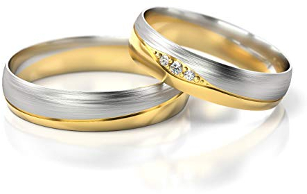 JC Gold Trauringe - Gelbgold Weißgold Eheringe Bicolor inklusive Steine und Gravur im Paarpreis PL275 (14 Karat (585) Bicolor)