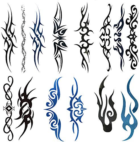 Yesallwas 6 Blatt Mix Tribal Fake Tattoos Kleine Temporäre Tattoo Blau Schwarz Tribal Tattoo Körper Aufkleber für Männer Frauen 6x10,5cm (L x B)