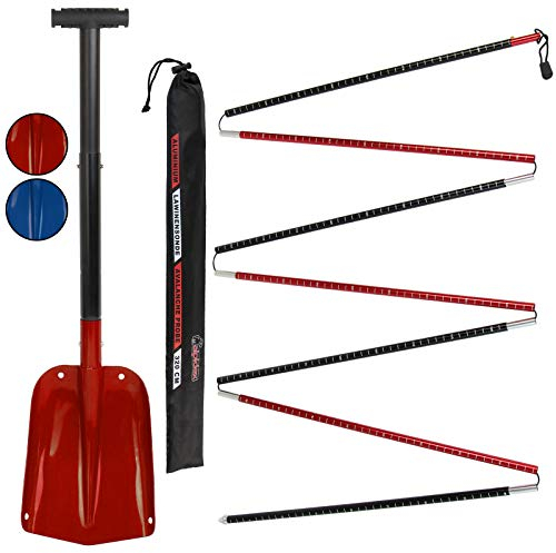 ALPIDEX Lawinensonde 260 oder 320cm und Schneeschaufel Klappbar Set Aluminium Leicht Kompakt Lawinenset, Farbe:Red - 320 cm