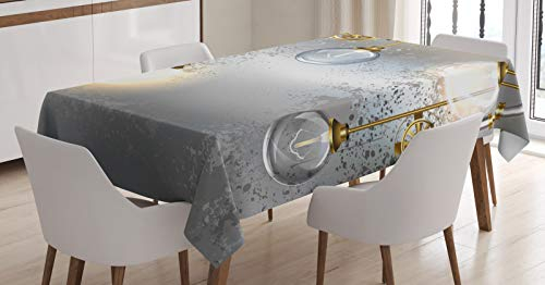 ABAKUHAUS industriell Tischdecke, Steampunk Antique, Wasserfest Waschbar mit Klar Sichtbaren Farben kein Verblassen Personalisiert, 140 x 200 cm, Grau Gold