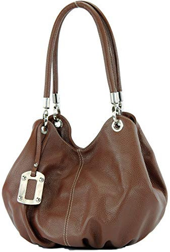 modamoda de 228 Damen Leder Schultertasche Hobo bag handmade in Italy, Farbe:Schokobraun