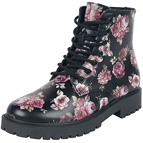 Rock Rebel by EMP Damen schwarze Boots mit floralem Alloverprint EU41