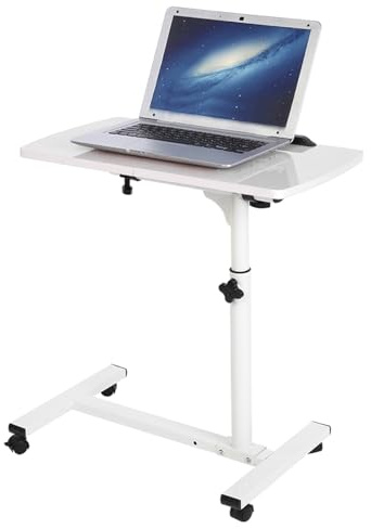 Cocoarm Höhenverstellbarer Laptoptisch mit Rollen, Multifunktionaler Computertisch, Abnehmbarer Beistelltisch für Bett und Sofa, Weiß