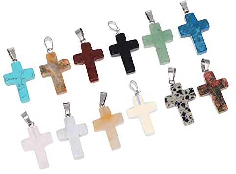Artibetter 12Pcs Kreuz Anhänger Naturstein Edelstein Charms Bunte für DIY Schmuck Projekte (Zufällige Farbe)