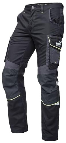 PUMA Workwear Precision X - Arbeitshose Herren - Premium Arbeitskleidung mit vielen Taschen und verstärkten Kniepartien - Funktionshose mit Stretch für Handwerk und Baugewerbe - Schwarz/Neon - 62