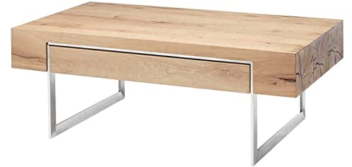 Möbel Jack Couchtisch - furnierte Asteiche geölt - Edelstahloptik - 110 x 60 cm, Grau