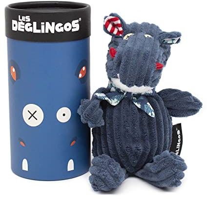 Les Deglingos Plüschtier, klein, Simply + Geschenkbox – Nilpferd – ab Geburt – 22 cm – Blau