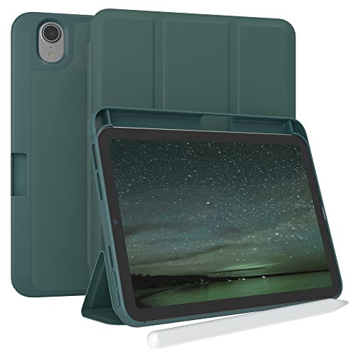 EAZY CASE - Custodia protettiva con supporto per stilo per iPad Mini 6 (2021) Custodia Copertura per tablet Touchpen Smartcase staccabile Pieghevole Auto Sleep Wake Up in Verde notte