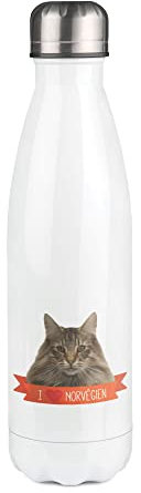 Bouteille Isotherme blanche au motif I love chat norvégien