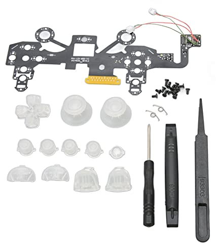 Heayzoki Controller-Teile für PS4, beleuchtetes LED-Tasten-Set, 8 Farben, 19 Modi, DIY-Ersatz-Controller, Schraubendreher-Reparaturset für PS4-Controller