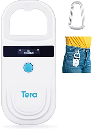 Tera Pet Microchip Reader Scanner mit D-Buckle, RFID Tragbarer Tierchip ID Scanner mit OLED Display Wiederaufladbarer Pet Tag Scanner für Hund Katze Schwein für ISO 11784/11785, FDX-B, EMID