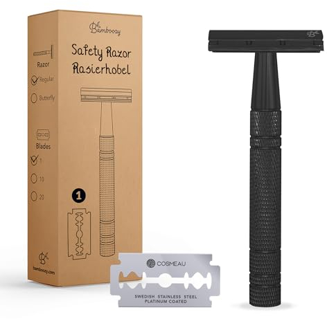 Bamboozy Rasierhobel für Damen und Herren - Safety Razor für Damen - Aluminium - Zero Waste - Double Edge Nassrasierer -(1 Rasierklinge, Schwarz)