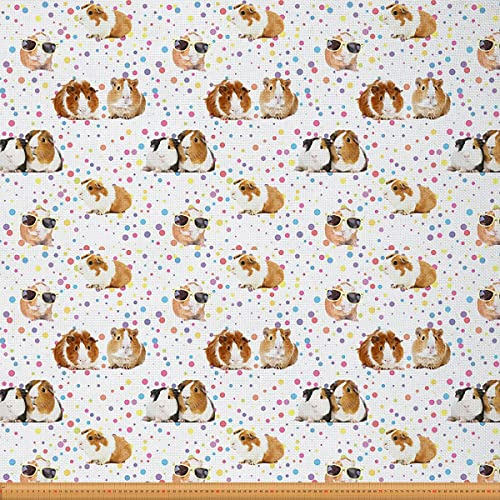 Meerschweinchen Polsterstoff von The Yard Süß Meerschweinchen Bunte Polka Dots Draussen Stoff von The Yard Haustier Tier Thema Dekostoff für Polster und Heimwerkerprojekte Rosa Weiß 92x150cm