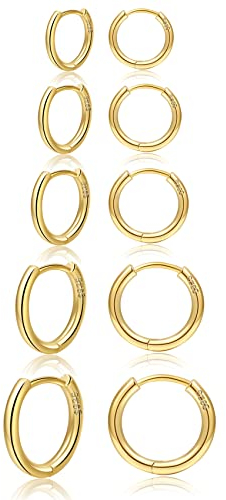 PABBEU 5 Paar Ohrringe Gold Creolen Goldene Ohrringe Damen Hypoallergen Creolen Gold Set Mehrere Piercings 6/8/10/12/14mm
