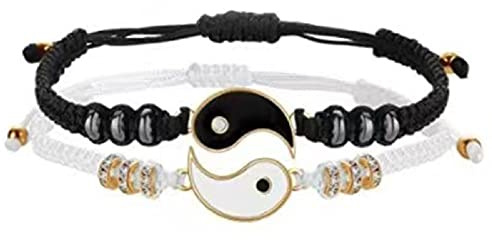 2 Stück Yin Yang Paar Armbänder Set Vintage Armband Passende Yin Yang Verstellbare Schnur Schwarz Weiß Seil Armbänder Traditionelle Chinesische Stil Kultur Klatsch Taichi Armbänder Kein Edelstein